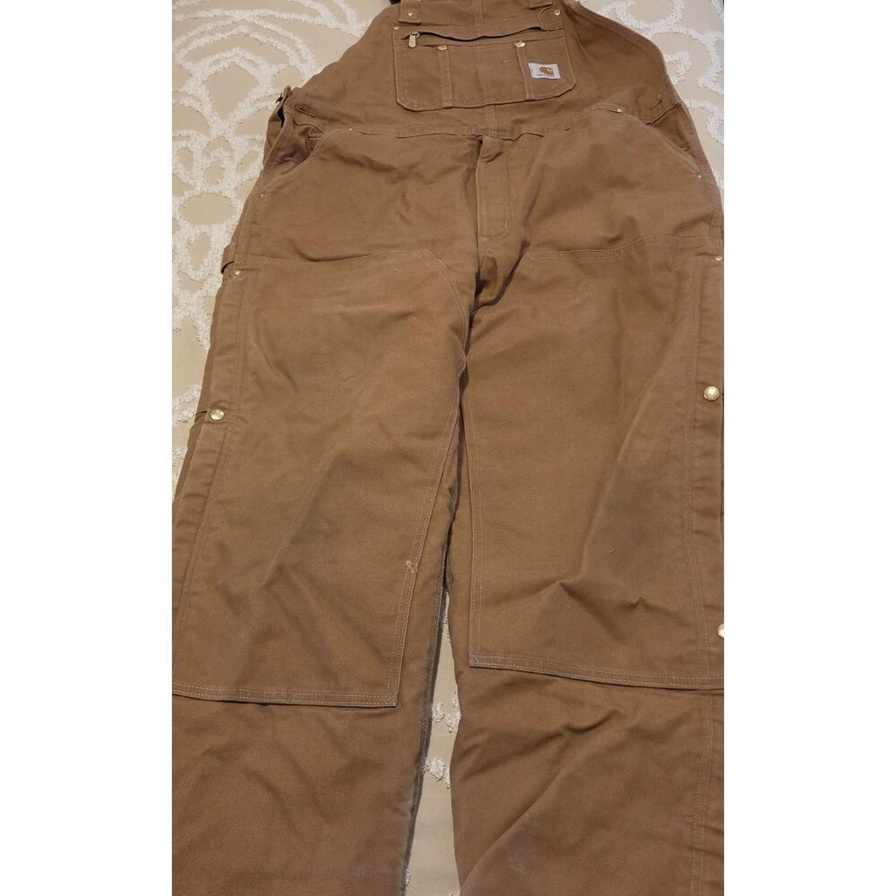 Carhartt R41BRN Brown Cotton Work Bib Overalls Men's 44x30 Construction Vintage